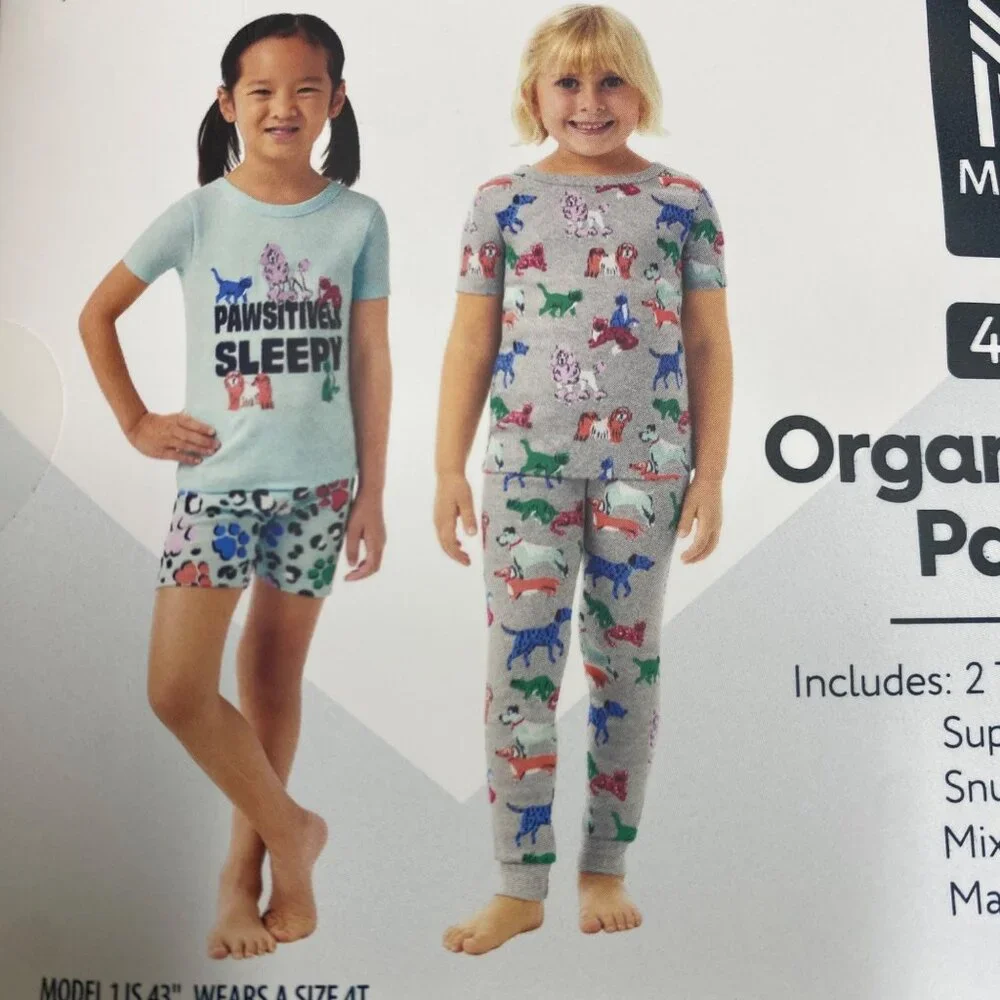 Members Mark 4-Piece Organic Cotton‎ Pajamas Set Kids 5T NWT